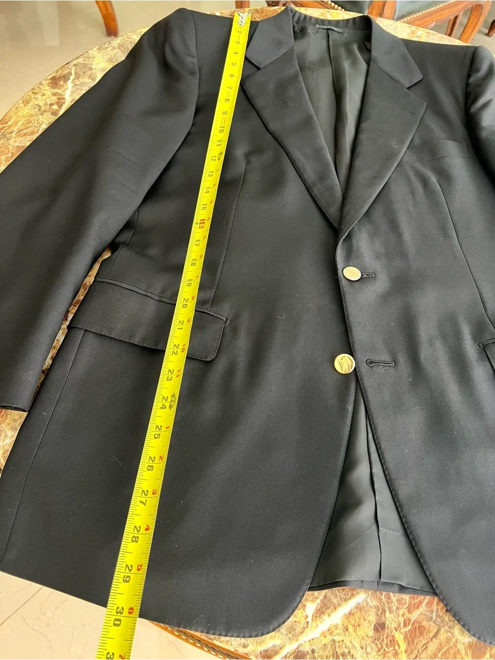 Burberry Men's Black Sports Coat with Gold Buttons.